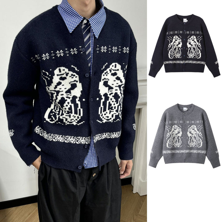 Damen Gemütlicher Grobstrickpullover mit grafischem Motiv Echoarchiv