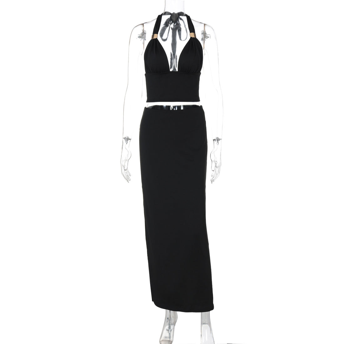Damen Elegantes Zwei-Teiliges Set aus Crop-Top und Maxirock – Élanora