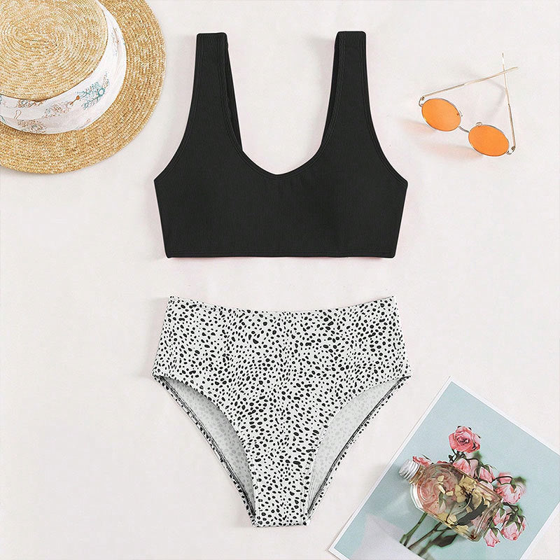 Damen Hochtailliertes Bikini-Set mit strukturiertem Oberteil Echo Archiv