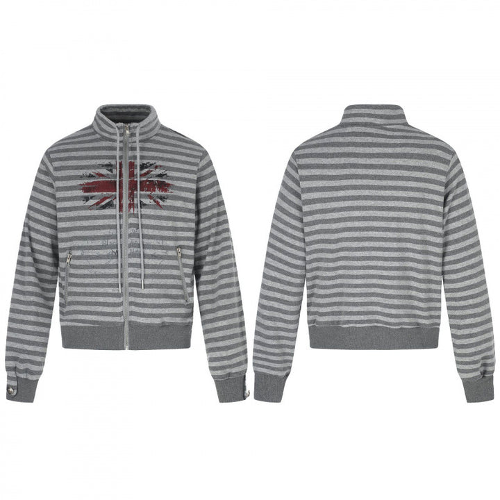 Unisex Gestreifter Zip-Hoodie mit Troyerkragen, Brust-Print und Reißverschlusstaschen Echo Archiv
