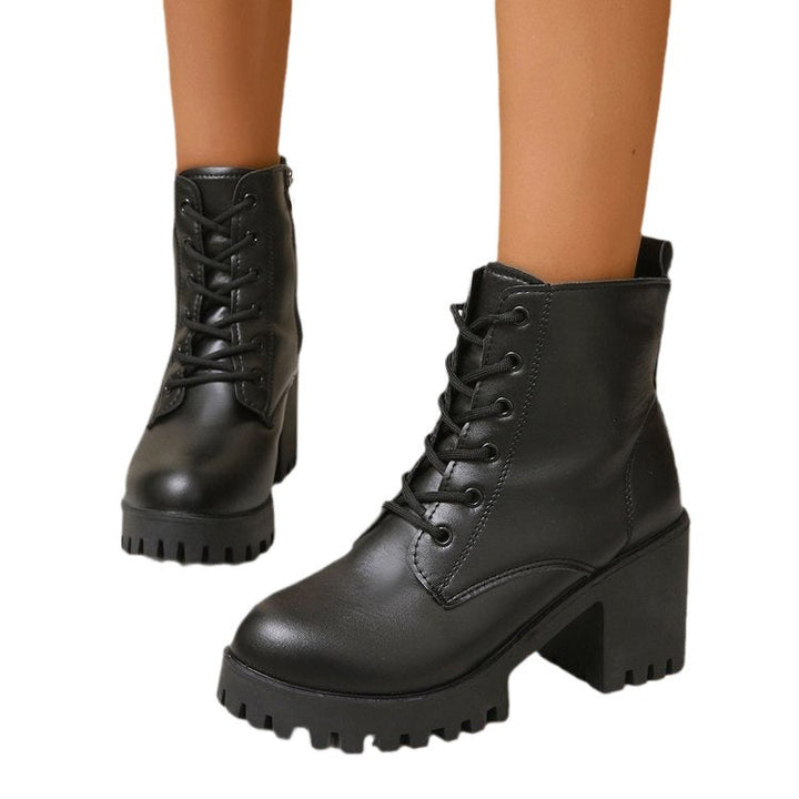 Damen High-Top Stiefeletten mit robustem Blockabsatz und Schnürung Echoarchiv