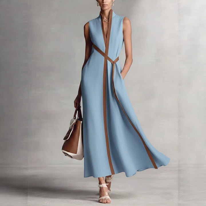 Damen elegantes Maxikleid mit Taillenschnitt und schmalem Gürtel Echo Archiv