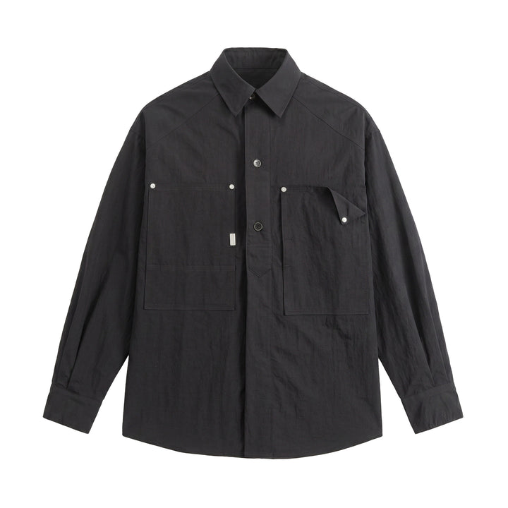 Herren Utility‑Hemdjacke mit oversized Passform, aufgesetzten Taschen und verdeckter Knopfleiste Echoarchiv