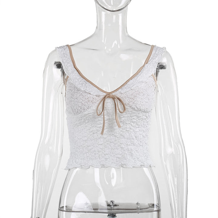 Damen elegantes Spitzentop mit verspielten Rüschendetails und Raffungen Echo Archiv