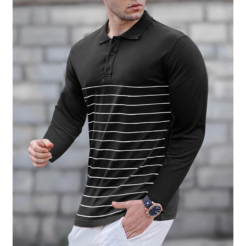 Herren Langarm-Polo-Shirt mit feinem Streifenmuster Echoarchiv