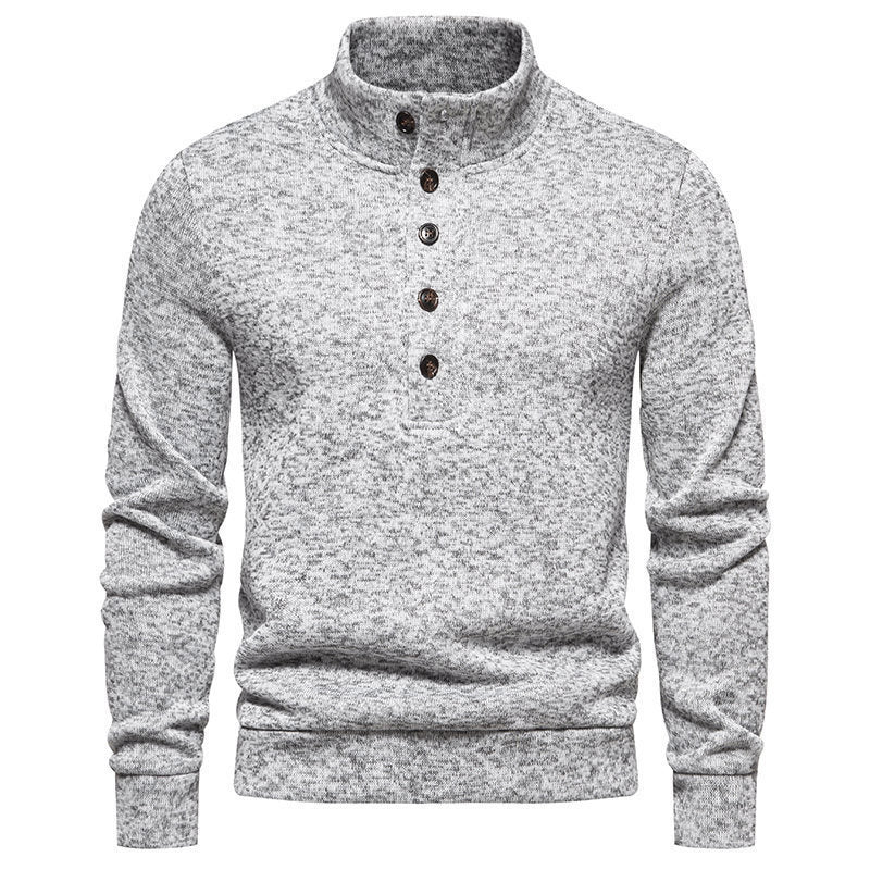 Herren Fleece-Pullover mit knöpfbarem Stehkragen und praktischen Taschen Echoarchiv