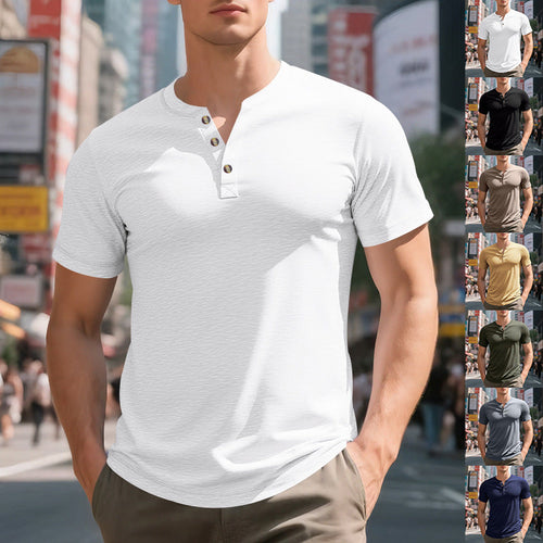 Herren Kurzarm-Henley-T-Shirt aus weicher Baumwolle mit dekorativer Knopfleiste Echoarchiv