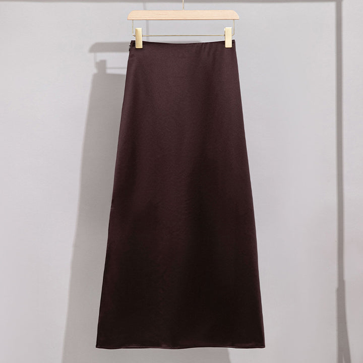 Damen Langer eleganter Satin-Biaisrock mit hohem Bund und fließender Silhouette Echoarchiv