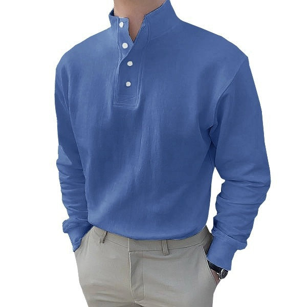 Herren Langarm-Henley-Shirt mit modernem Stehkragen und Knopfleiste Echoarchiv