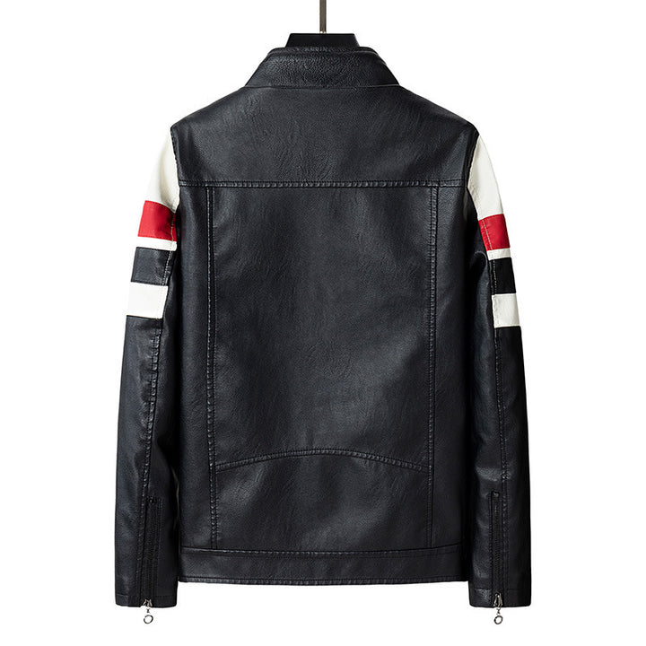 Herren Retro‑Racer Kunstlederblouson mit Stehkragen, kontrastierenden Streifen und Zwei‑Wege‑Reißverschluss Echo Archiv