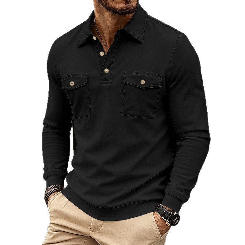 Herren modisches Langarmshirt mit praktischen Brusttaschen und modernem Henley-Ausschnitt Echoarchiv