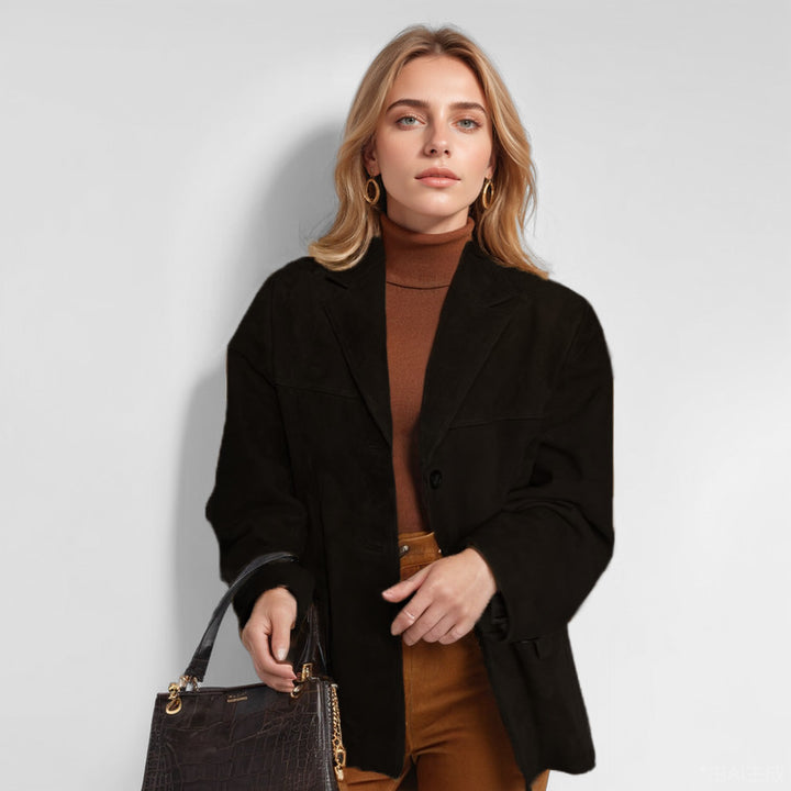 Damen nan Oversize Wildlederblazer mit Reverskragen und aufgesetzten Taschen Echo Archiv