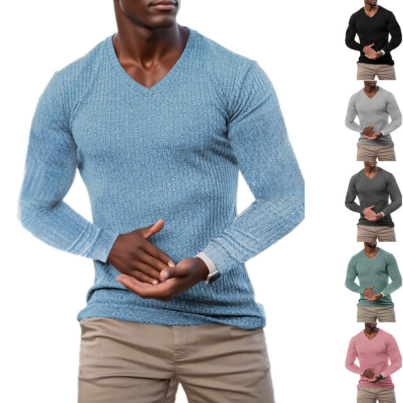 Herren elegantes V-Ausschnitt Pullover aus strukturiertem Strickmaterial Echoarchiv