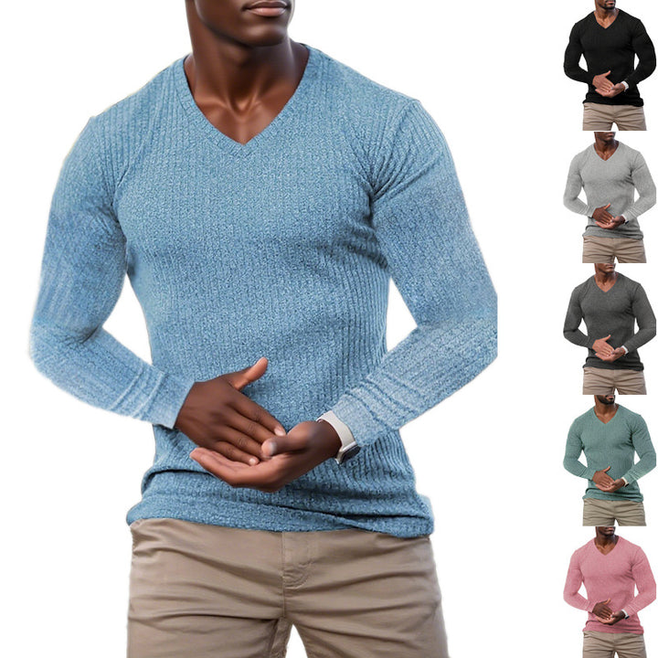Herren elegantes V-Ausschnitt Pullover aus strukturiertem Strickmaterial Echoarchiv
