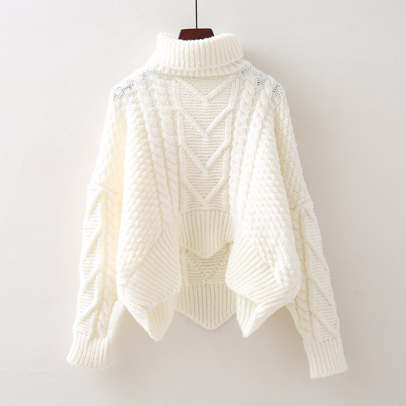 Damen Strukturiertes Cropped Zopfmuster-Chunky-Pullover mit hohem Rollkragen – Mavelle