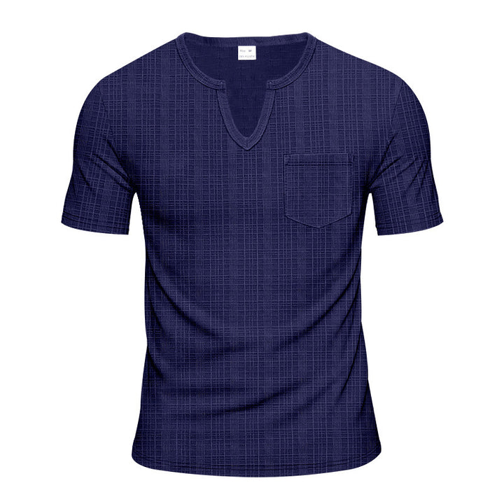 Herren Kurzarm V-Ausschnitt T-Shirt mit Brusttasche Echoarchiv