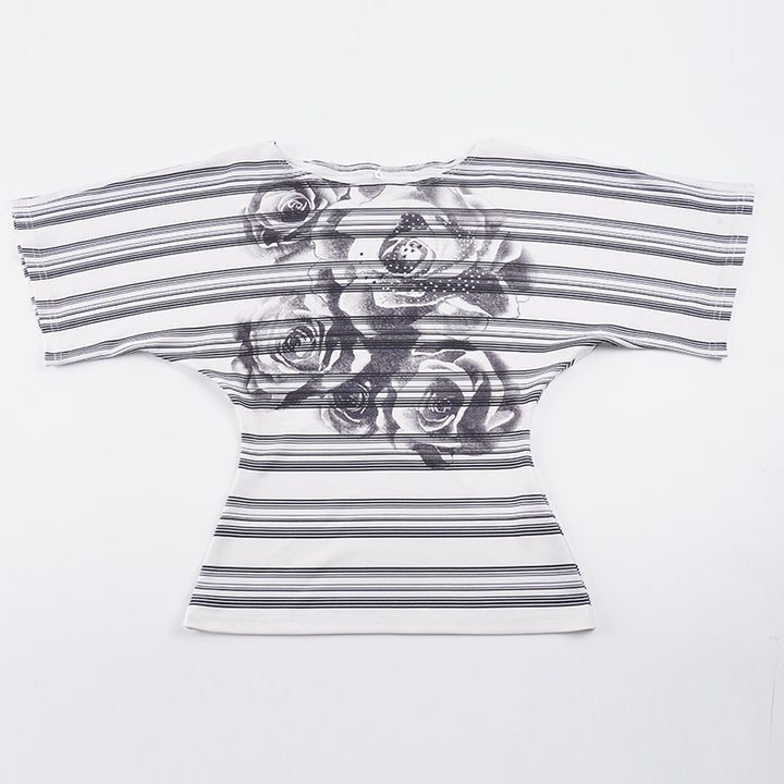 Damen T-Shirt mit floralem Druck und gestreiftem Design Echo Archiv