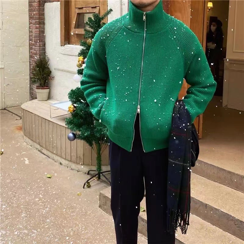 Herren hochwertige Strickjacke mit hohem Kragen und praktischen Reißverschluss Echoarchiv