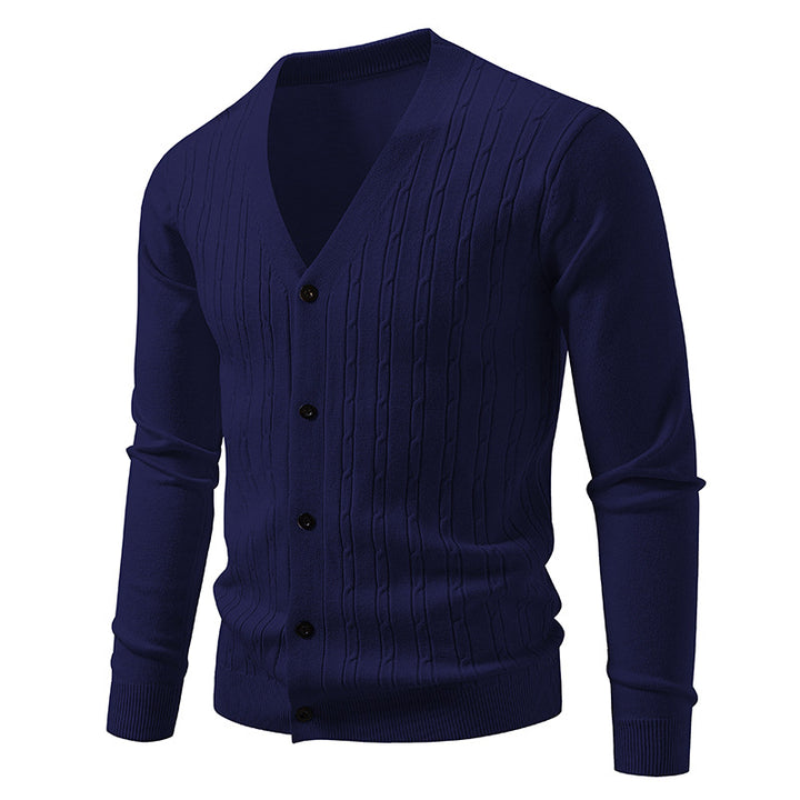 Herren nan Feinstrick-Cardigan mit tiefem V-Ausschnitt schmaler Passform und vertikalem Zopfstrick Echo Archiv