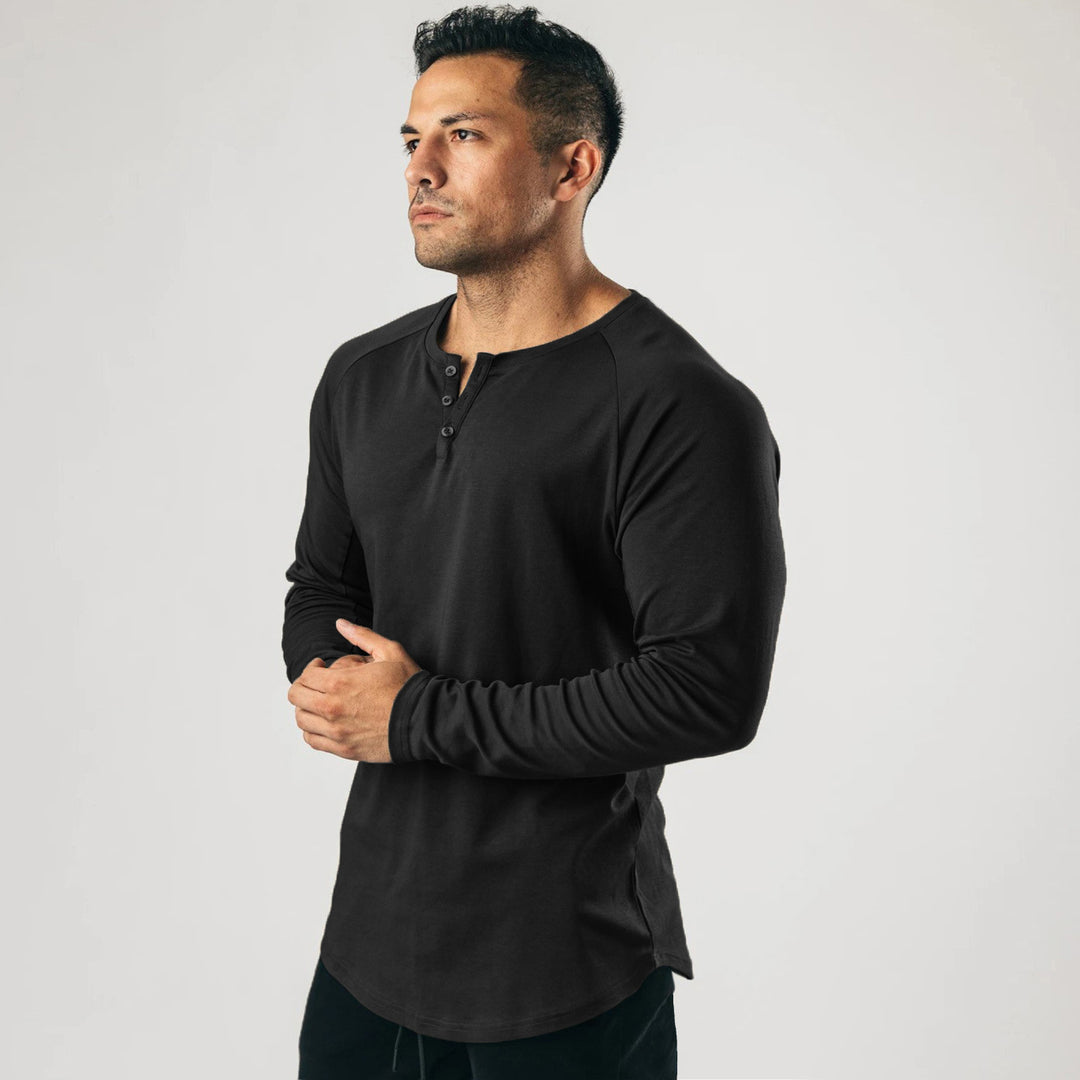 Herren Langarm Henley-Shirt mit hochwertiger Baumwollmischung und knöpfbarem Ausschnitt Echoarchiv