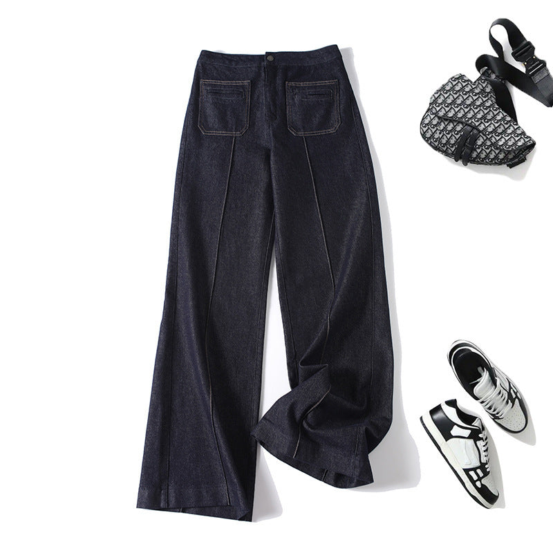 Damen High‑Waist Weite Denimhose mit durchgehender Mittelnaht und aufgesetzten Taschen Echo Archiv