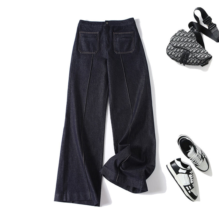Damen High‑Waist Weite Denimhose mit durchgehender Mittelnaht und aufgesetzten Taschen Echo Archiv