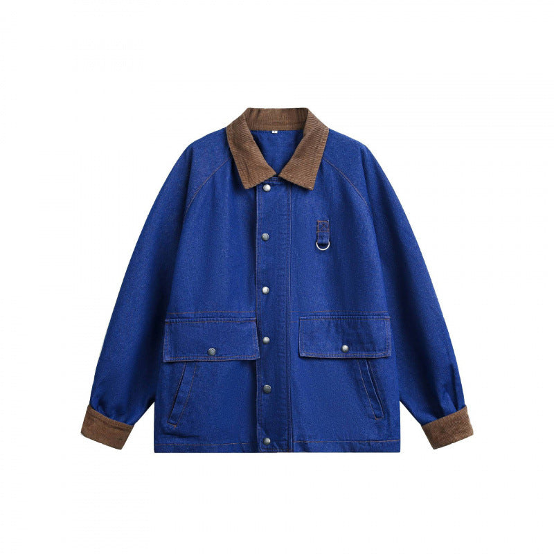 Unisex Kastige Denim-Workerjacke mit Cordkragen, Pattentaschen und D‑Ring Echo Archiv