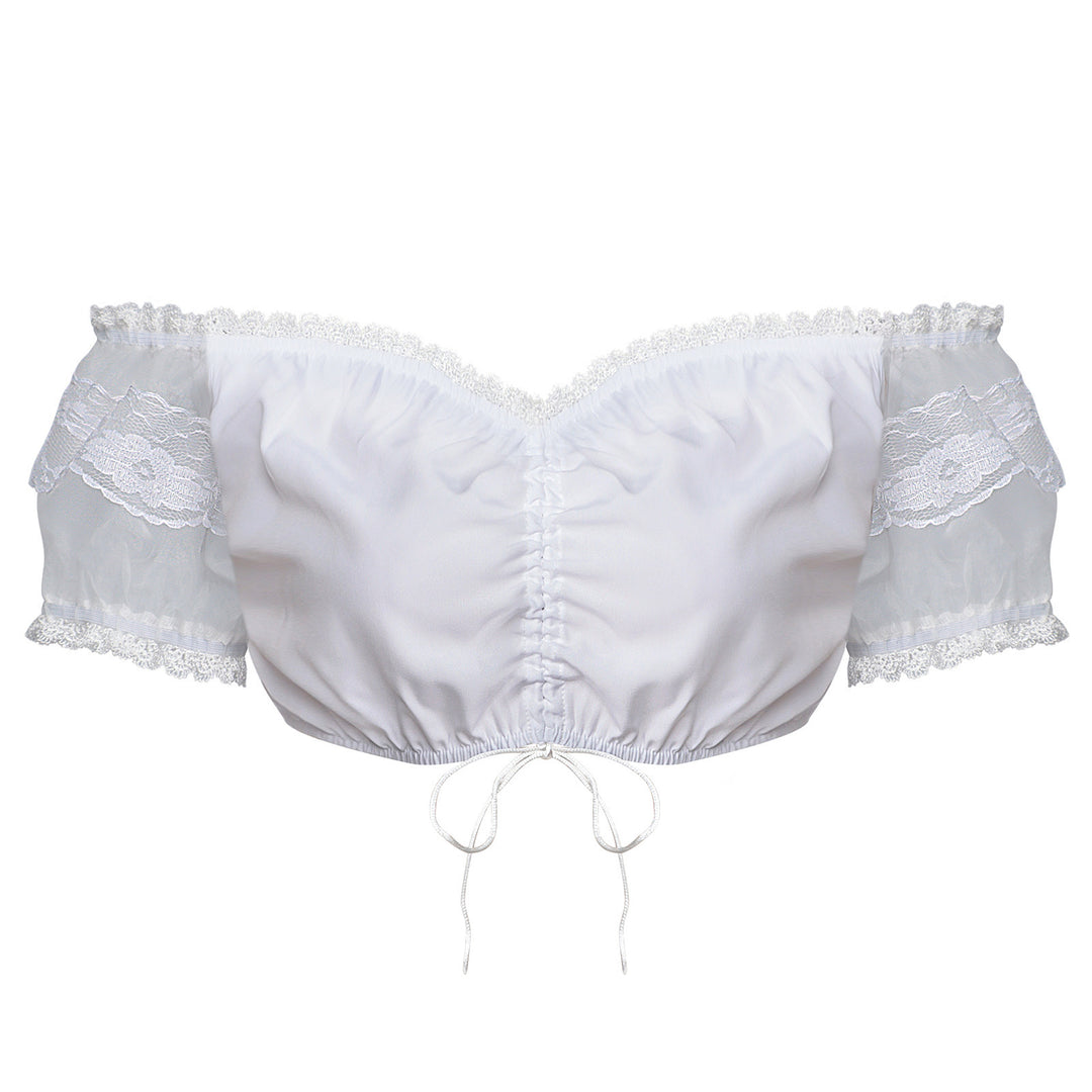 Damen nan Spitzenbolero Bluse mit Stehkragen, 3/4 Ärmeln und Bindeband Echo Archiv