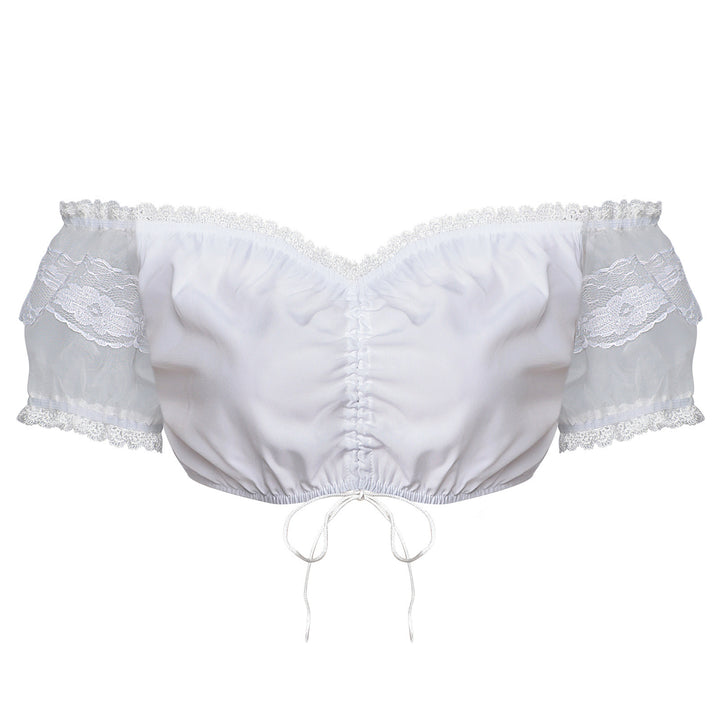 Damen nan Spitzenbolero Bluse mit Stehkragen, 3/4 Ärmeln und Bindeband Echo Archiv