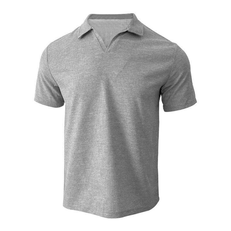 Herren nan leichtes Kurzarm-Polo aus Waffeljersey mit offenem V-Ausschnitt und Hemdkragen Echo Archiv