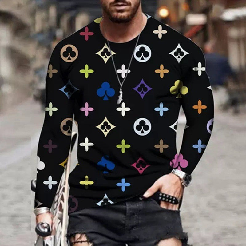 Herren Langarmshirt mit kreativem Design und bunten Symbolen Echoarchiv