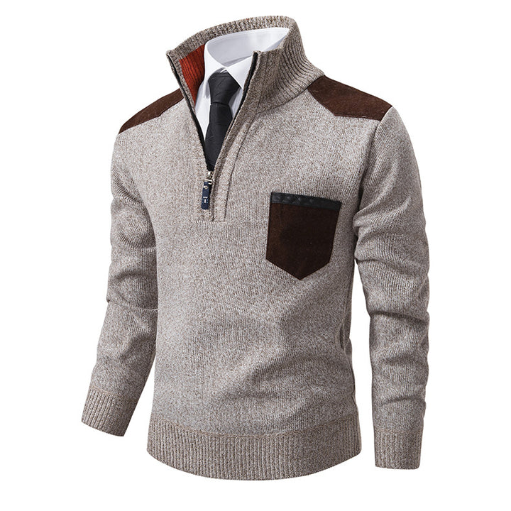 Herren feinstrukturierter Troyer-Pullover mit Halbzipp und Brusttasche Echo Archiv