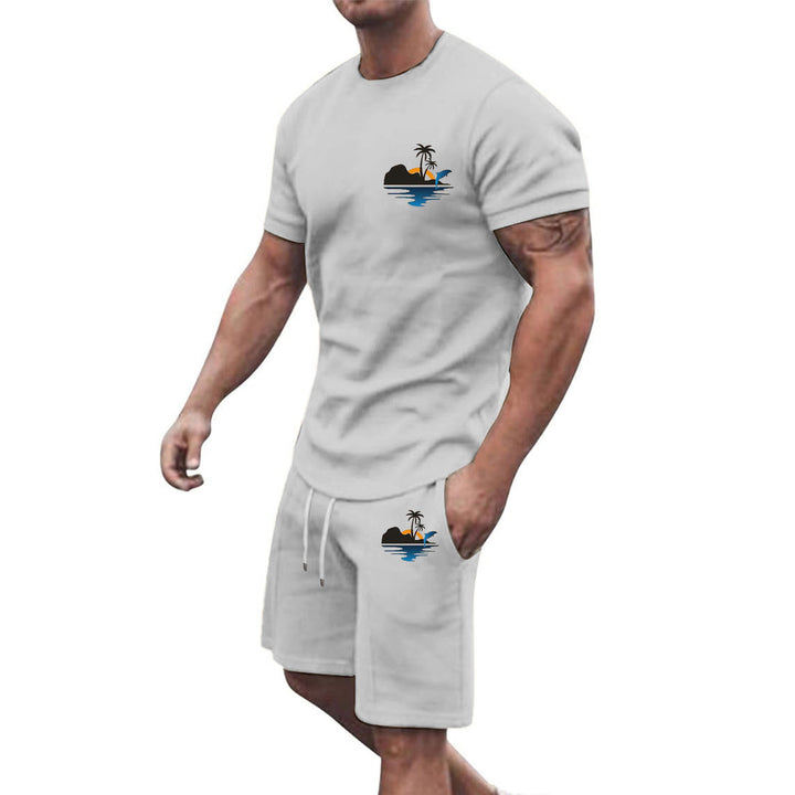 Herren Freizeit-Set aus atmungsaktivem Baumwollmaterial mit stilvollem Palmenmotiv Echoarchiv