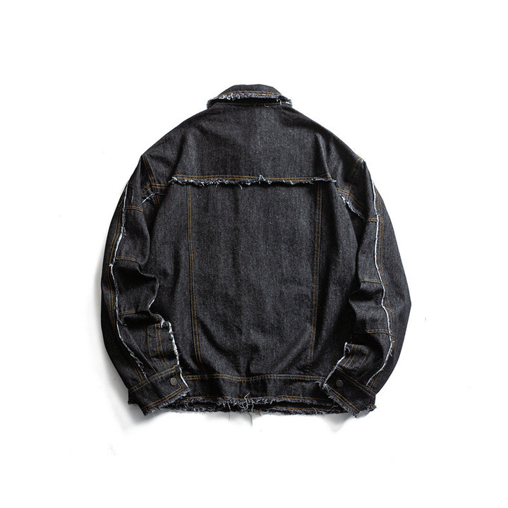 Herren Oversize Jeansjacke mit ausgefransten Kanten und großen Pattenstaschen Echoarchiv