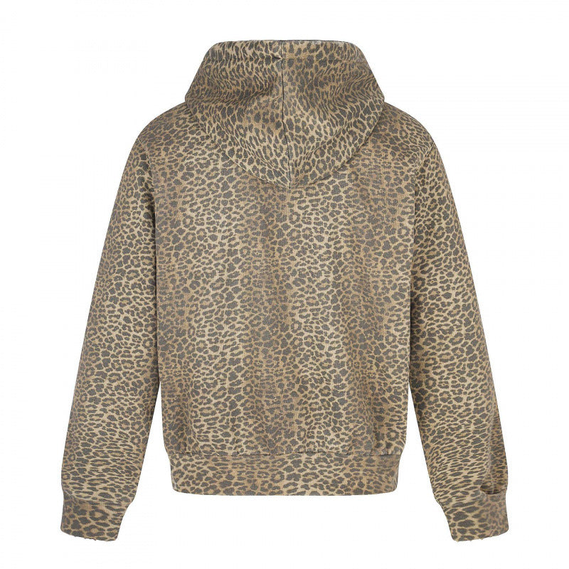 Unisex Kapuzenjacke im Leo‑Allover mit Vintage‑Effekt, Reißverschluss und Destroy‑Stickerei Echo Archiv