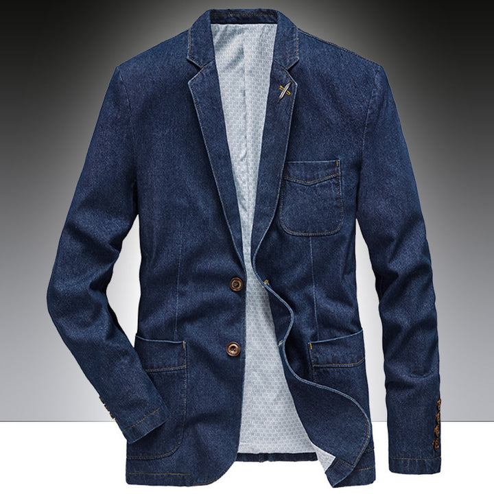 Herren Denim-Sakko im smart-casual Slim-Fit mit aufgesetzten Taschen und Reverskragen – Tianoro
