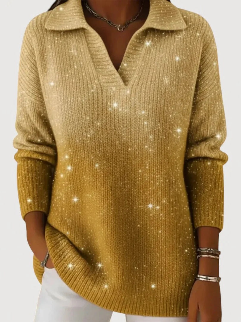 Damen Modischer Strickpullover mit V-Ausschnitt – Mavelle
