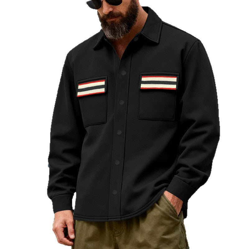 Herren Overshirt-Jacke mit Druckknopfleiste und gestreiften Brusttaschen – Taviero