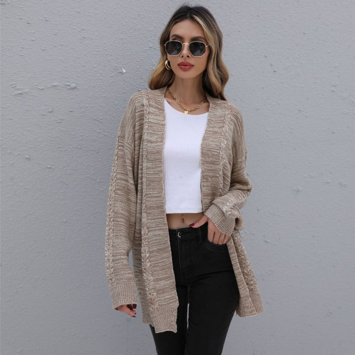Damen Lässiger Oversize-Strickcardigan mit Zopfmuster offener Front Echoarchiv