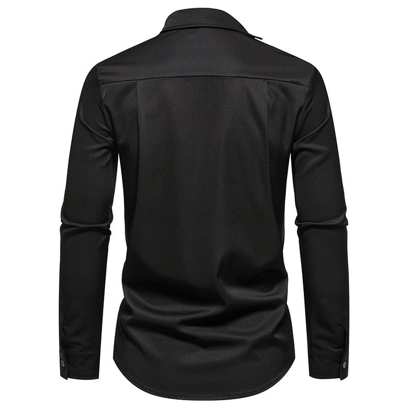 Herren Modisches Langarm-Hemd mit asymmetrischem Kragen und eleganten Knopfdetails Echoarchiv