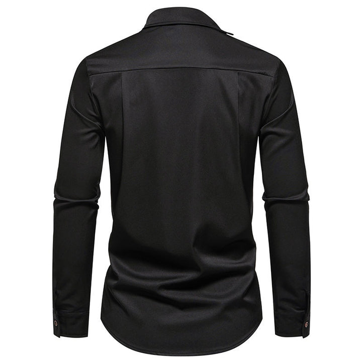 Herren Modisches Langarm-Hemd mit asymmetrischem Kragen und eleganten Knopfdetails Echoarchiv