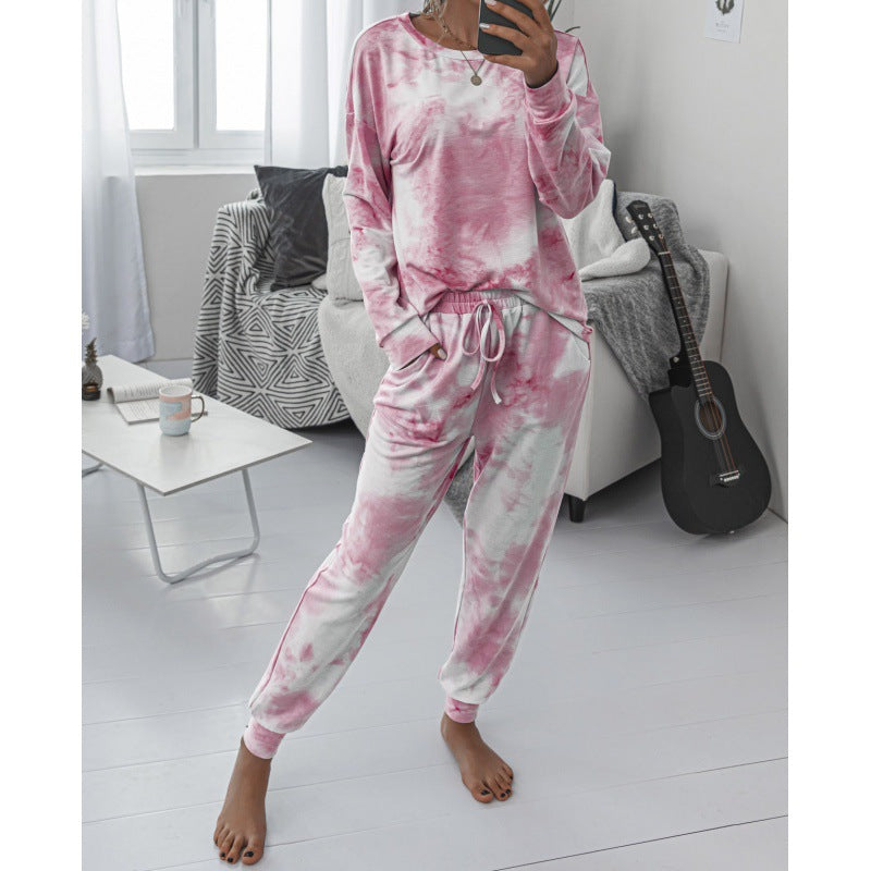 Damen Lässiger Tie-Dye Lounge-Jumpsuit mit Kordelzug und Eingrifftaschen – Solévia