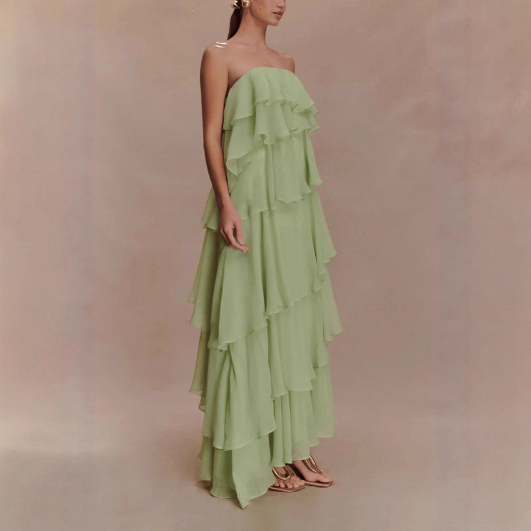 Damen Langes Rüschensommerkleid mit gerafften Details Echo Archiv