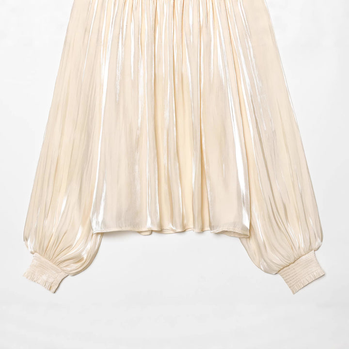 Damen nan plissierte Highneck-Bluse mit Volantkragen, Ballonärmeln und elastischen Bündchen Echo Archiv