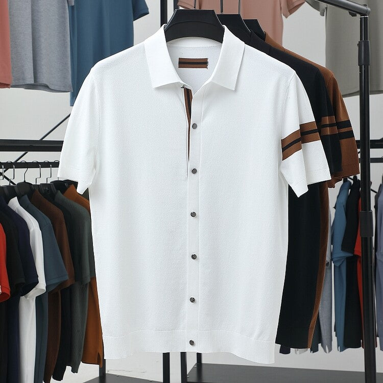 Herren modisches Kurzarm-Polohemd mit eleganter Knopfleiste und feiner Struktur Echoarchiv