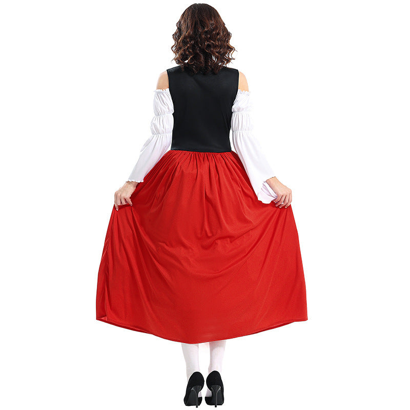 Damen nan Renaissance-Bauernkleid mit geschnürtem Mieder, schulterfreiem Carmen-Oberteil und weitem Rock Echo Archiv