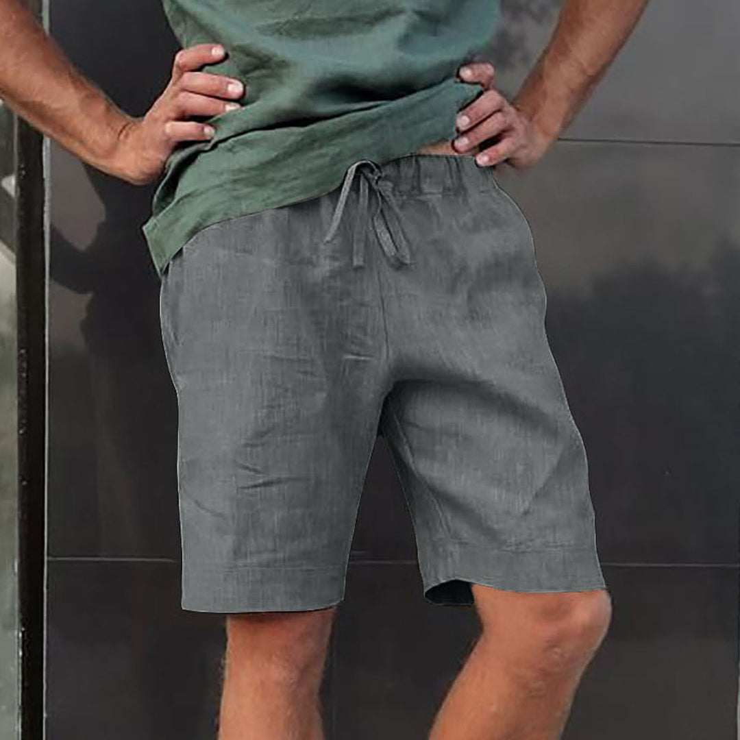 Herren luftige Leinen-Shorts mit verstellbarem Bund und Seitentaschen Echoarchiv
