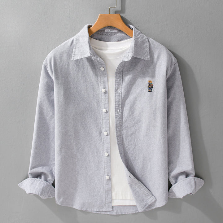 Herren Button-Down Overshirt im Casual-Relaxed-Stil mit tonaler Stickerei Echoarchiv