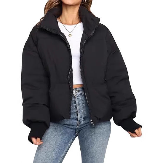 Damen Kurz geschnittene Stepp-Winterjacke mit Stehkragen, Reißverschluss und Rippbündchen Echo Archiv