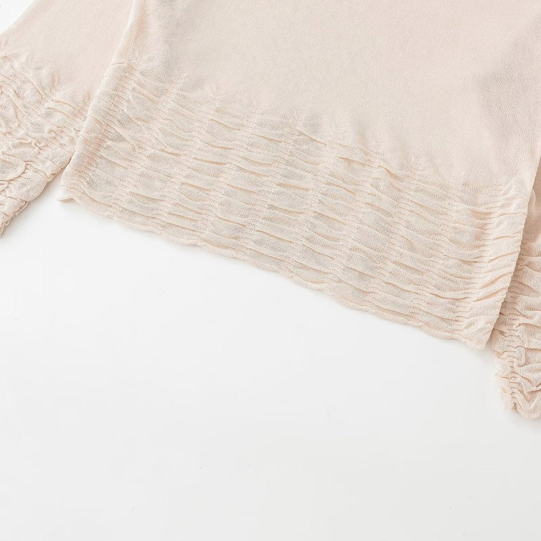 Damen Weites Strickpullover-Top mit U-Boot-Ausschnitt und gerafftem Volantsaum Echo Archiv